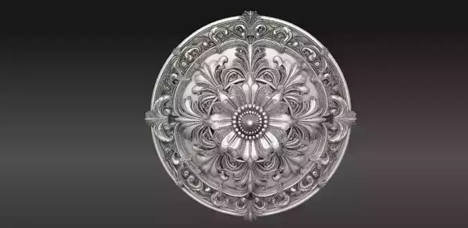 Floral Medallion Wall Decor 3D Model Botanical Relief Sculpture 3D model