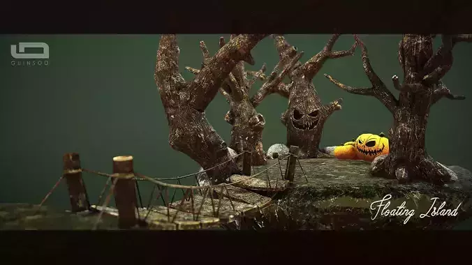 Floating Island for Halloween - Lowpoly and Material Ready