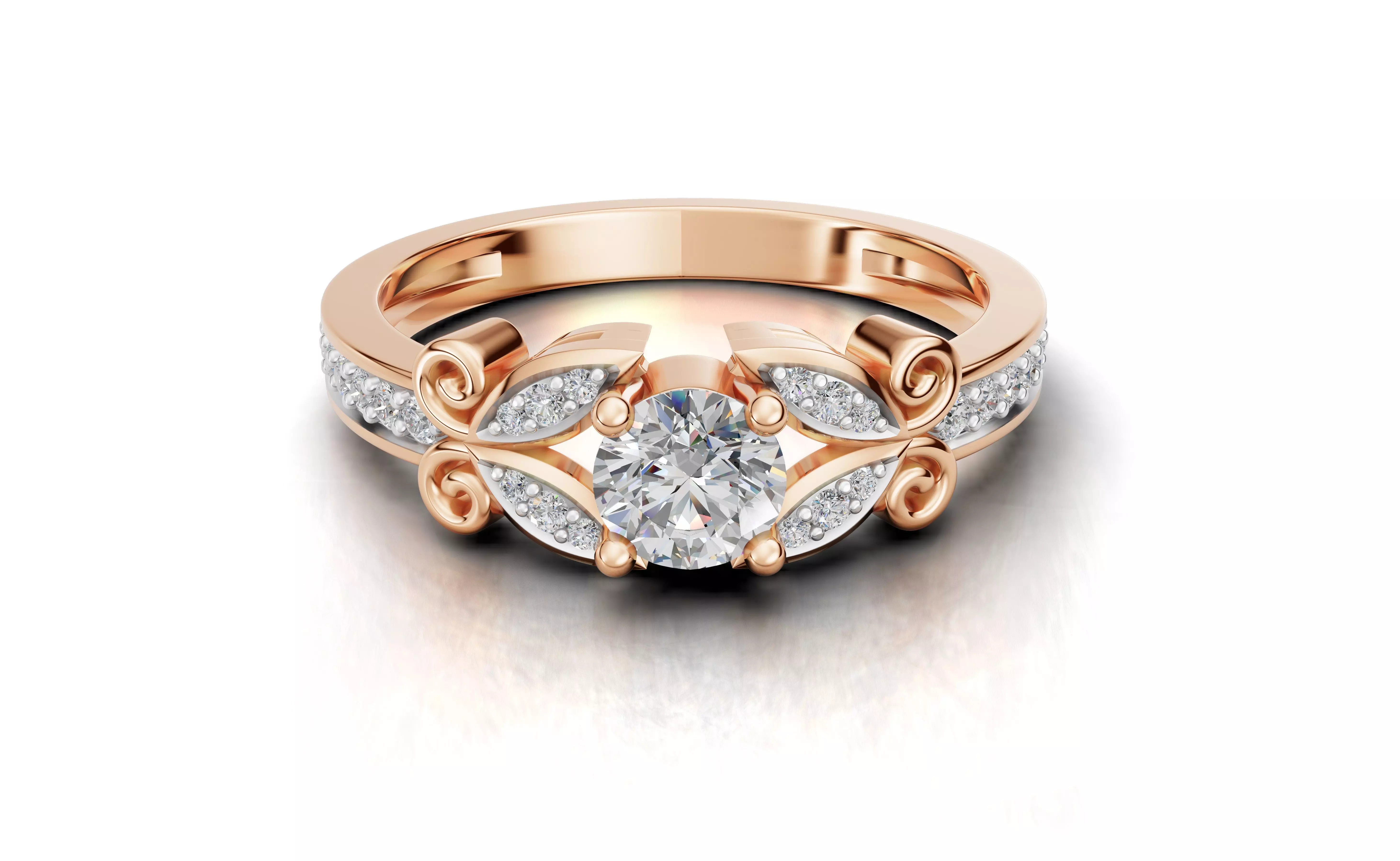 AV 726 Diamond Ladies Unique Vintage Style Engagement Ring 3D print model