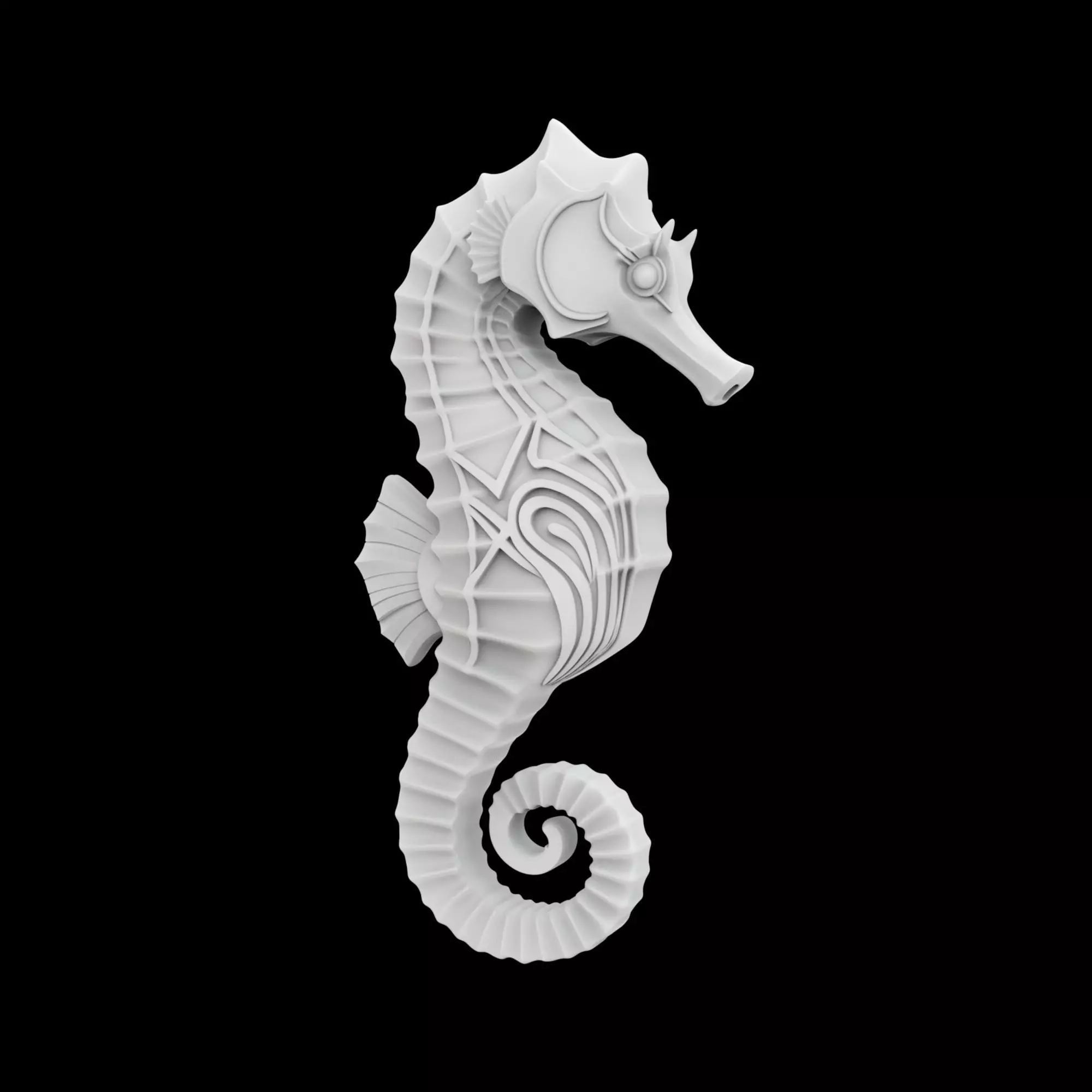 Art Deco Seahorse Sculpture 3D Print Model 3D print model_1