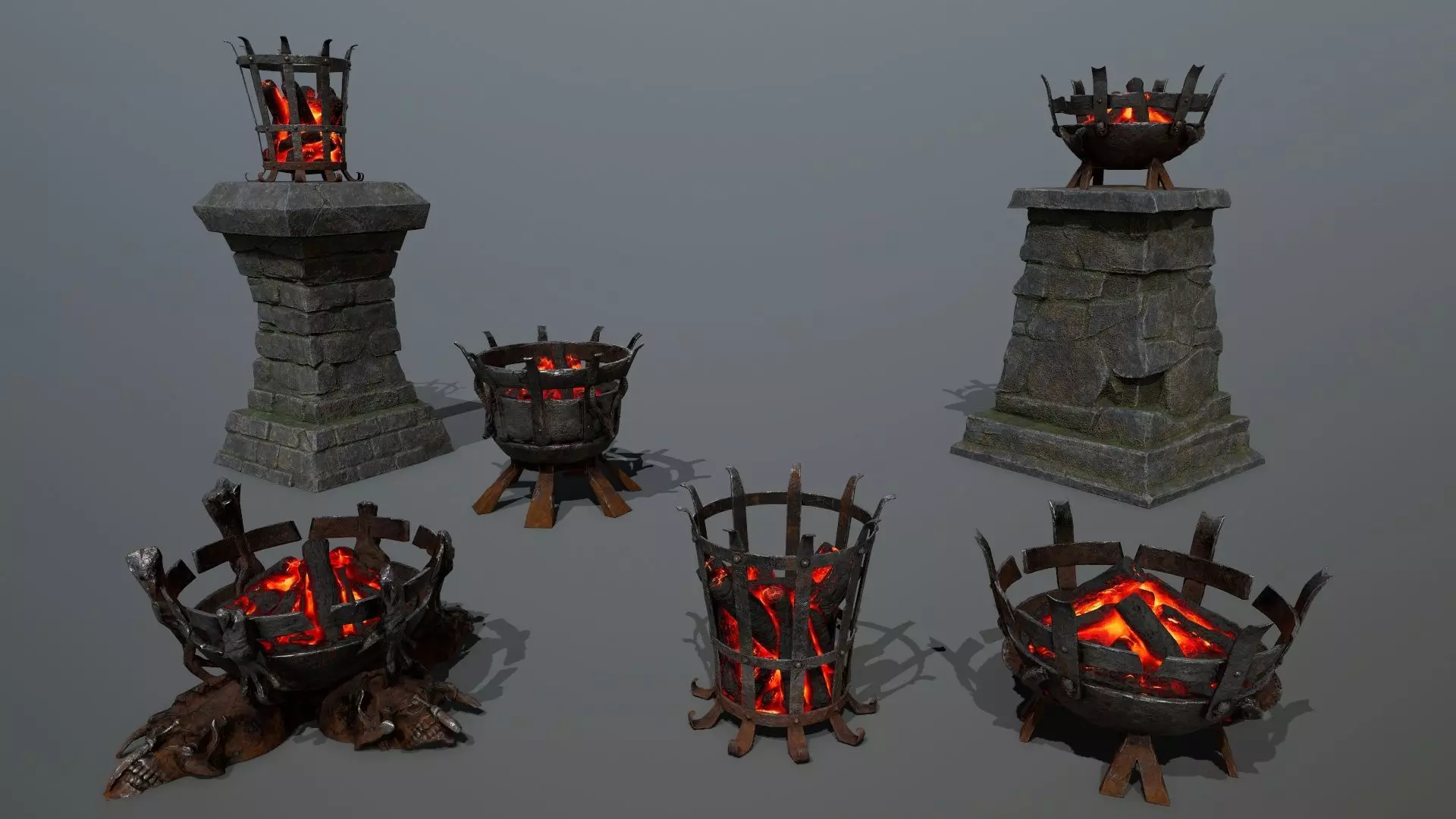 Medieval Braziers Lights   Low-poly 3D model_0