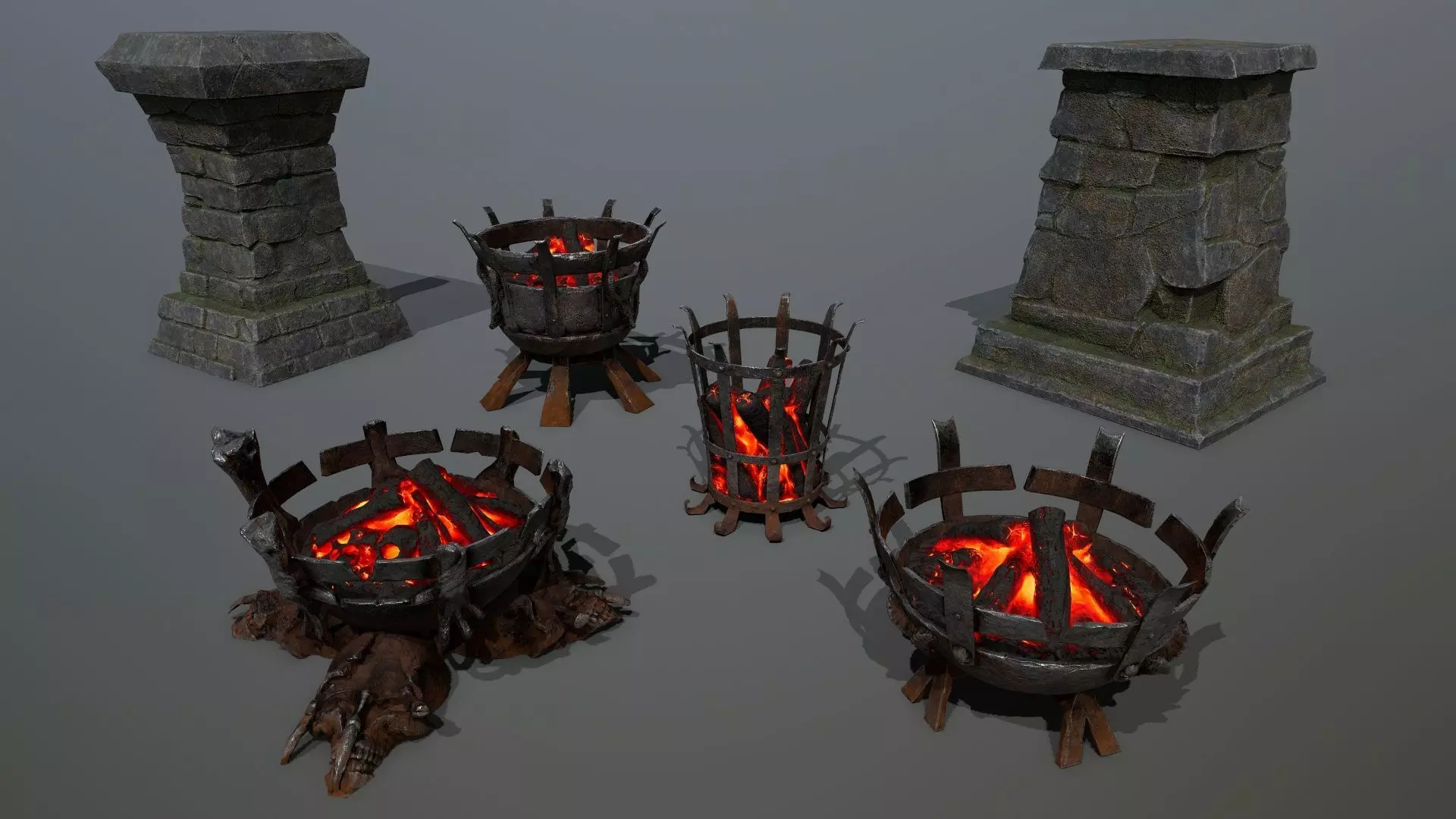 Medieval Braziers Lights   Low-poly 3D model_1