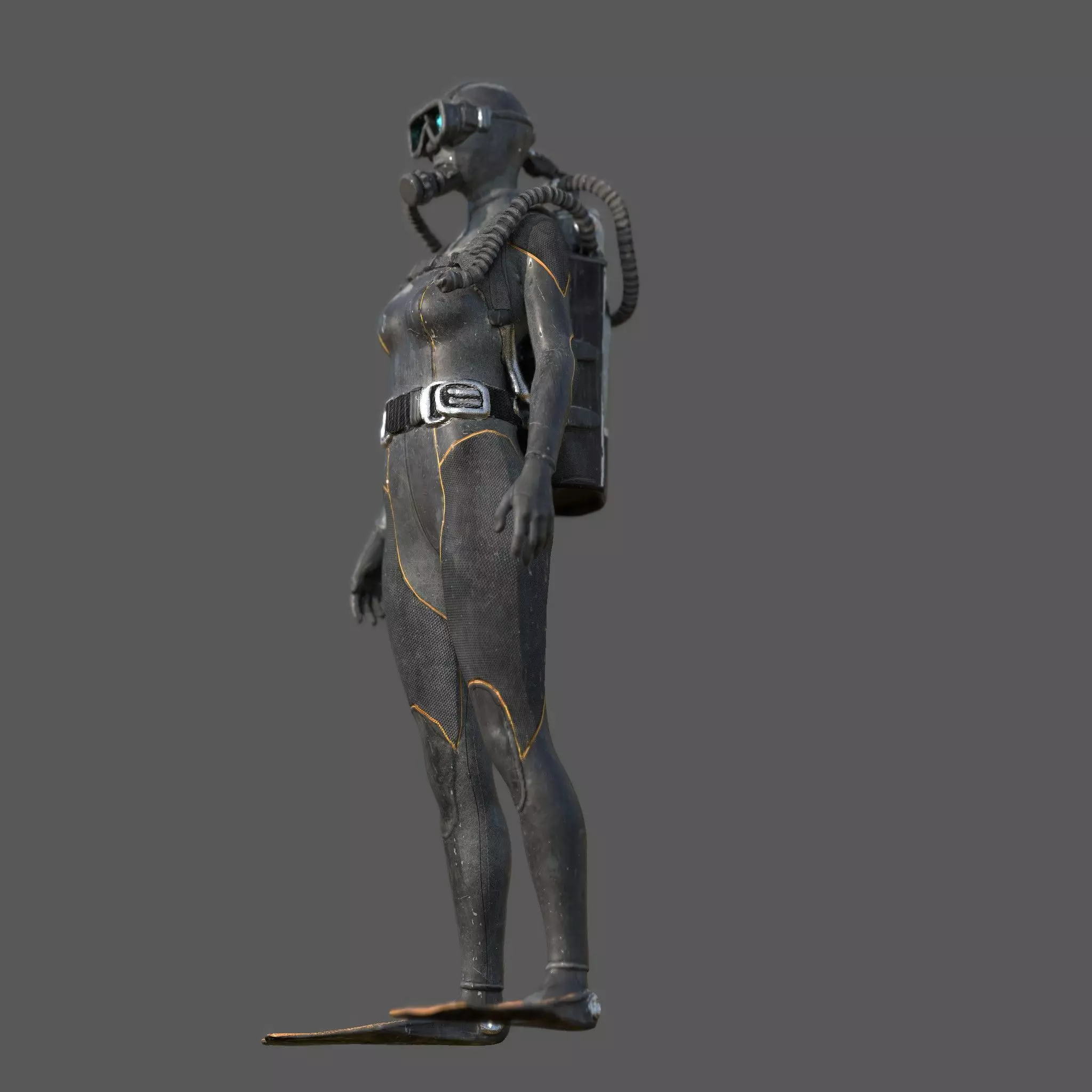 Realistic Female Scuba Diver 3D model_3