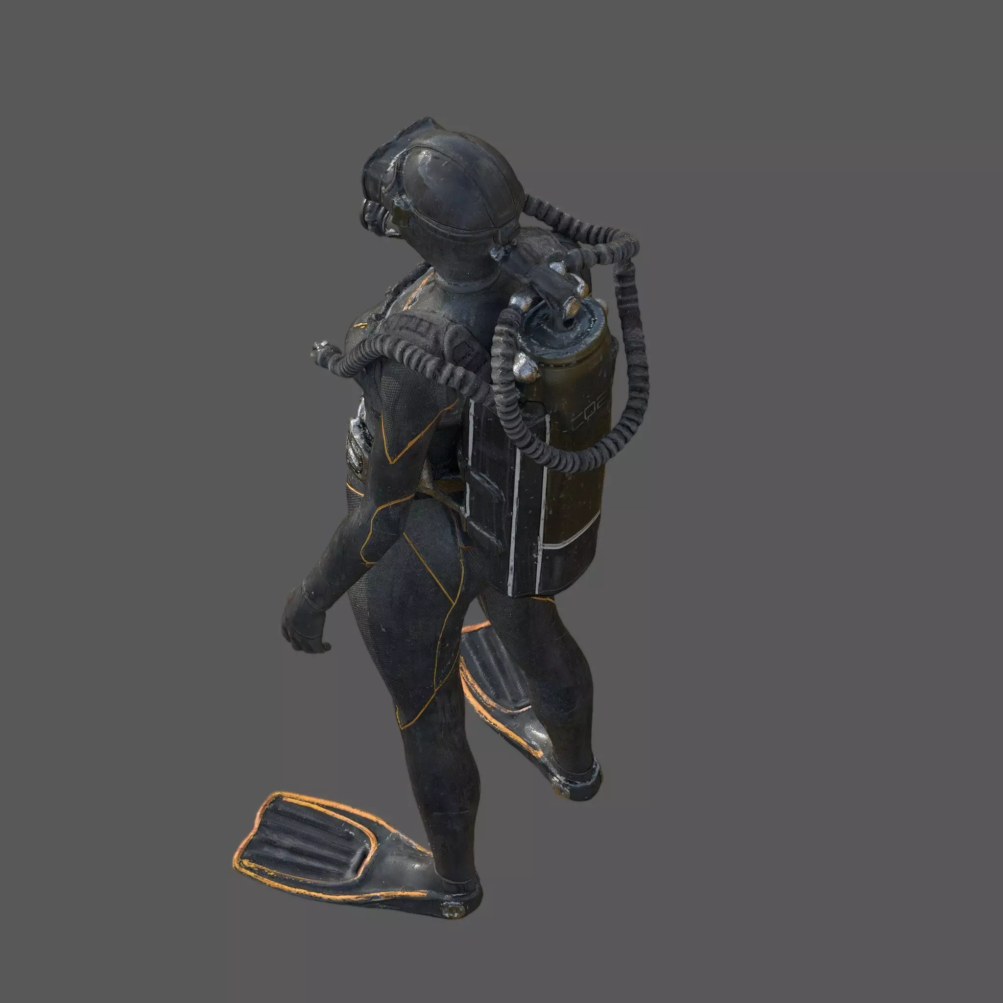 Realistic Female Scuba Diver 3D model_4