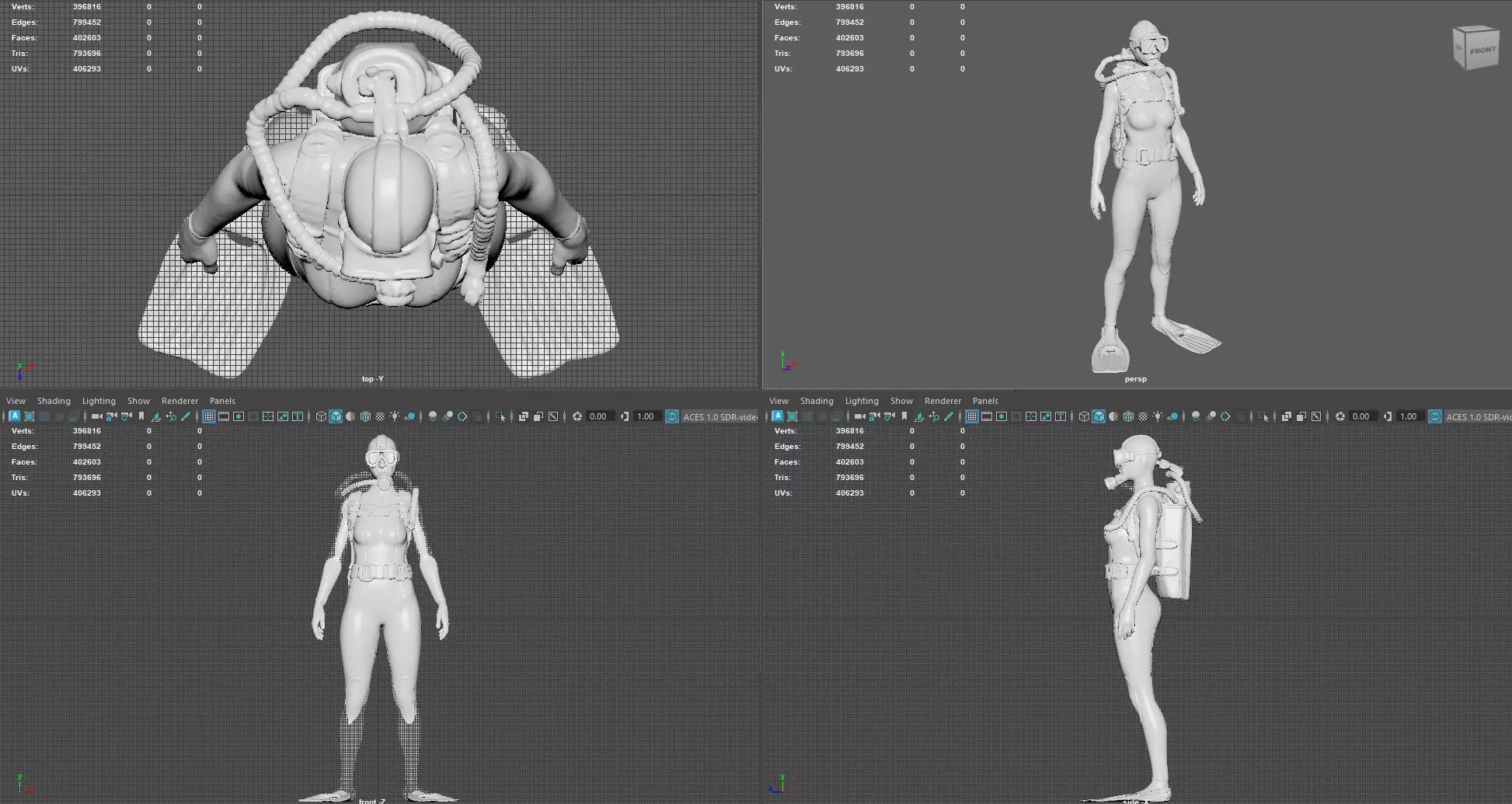 Realistic Female Scuba Diver 3D model_10