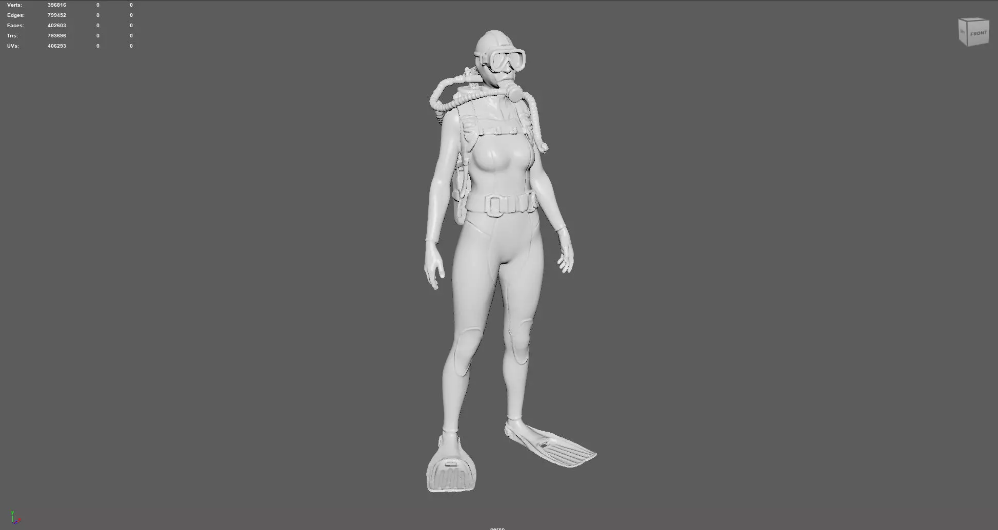 Realistic Female Scuba Diver 3D model_7