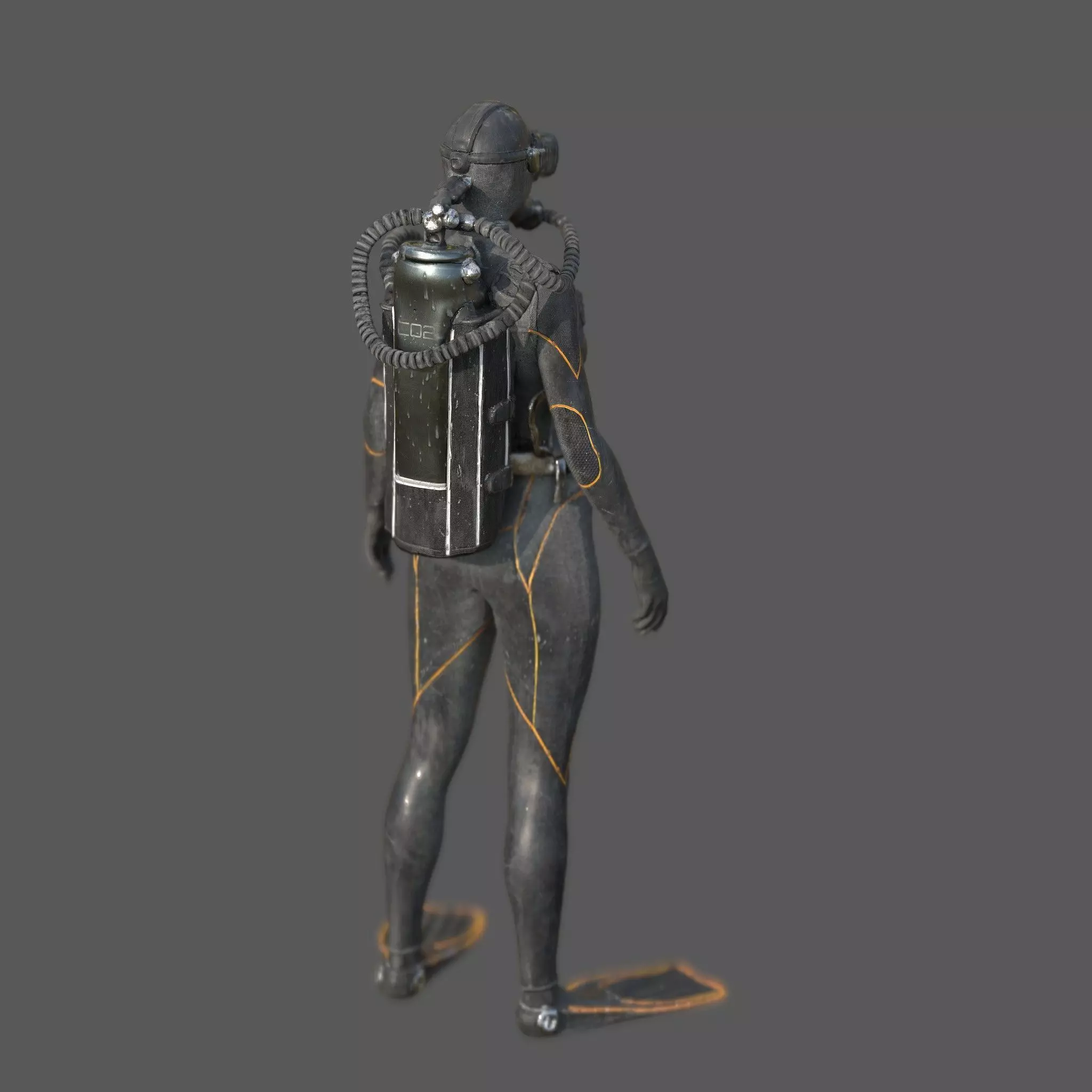 Realistic Female Scuba Diver 3D model_2