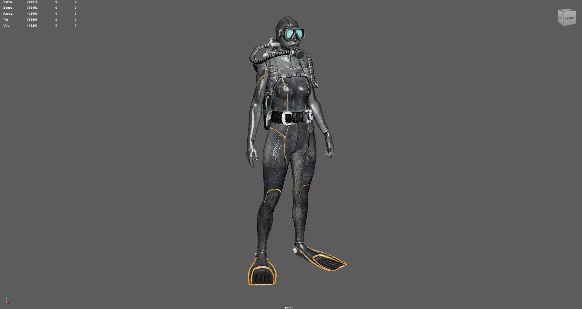Realistic Female Scuba Diver 3D model_6