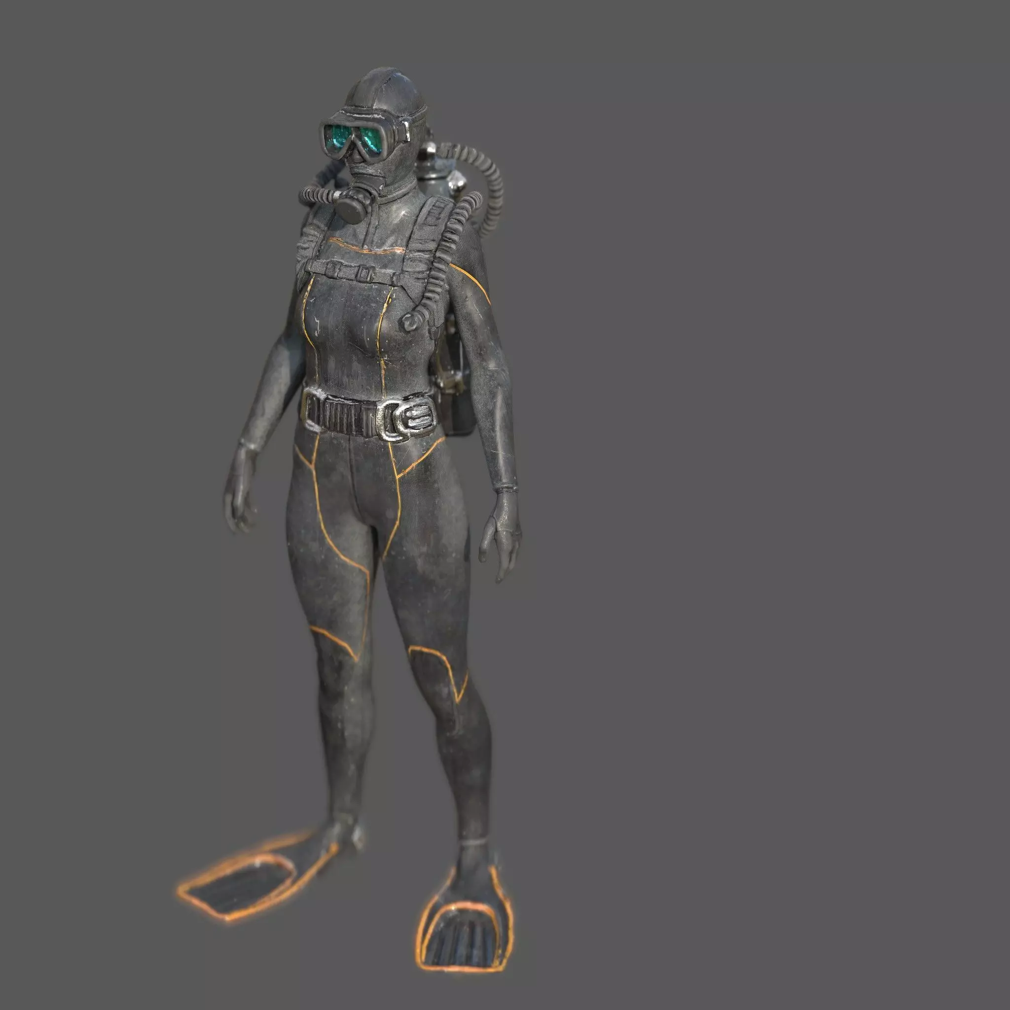 Realistic Female Scuba Diver 3D model_1