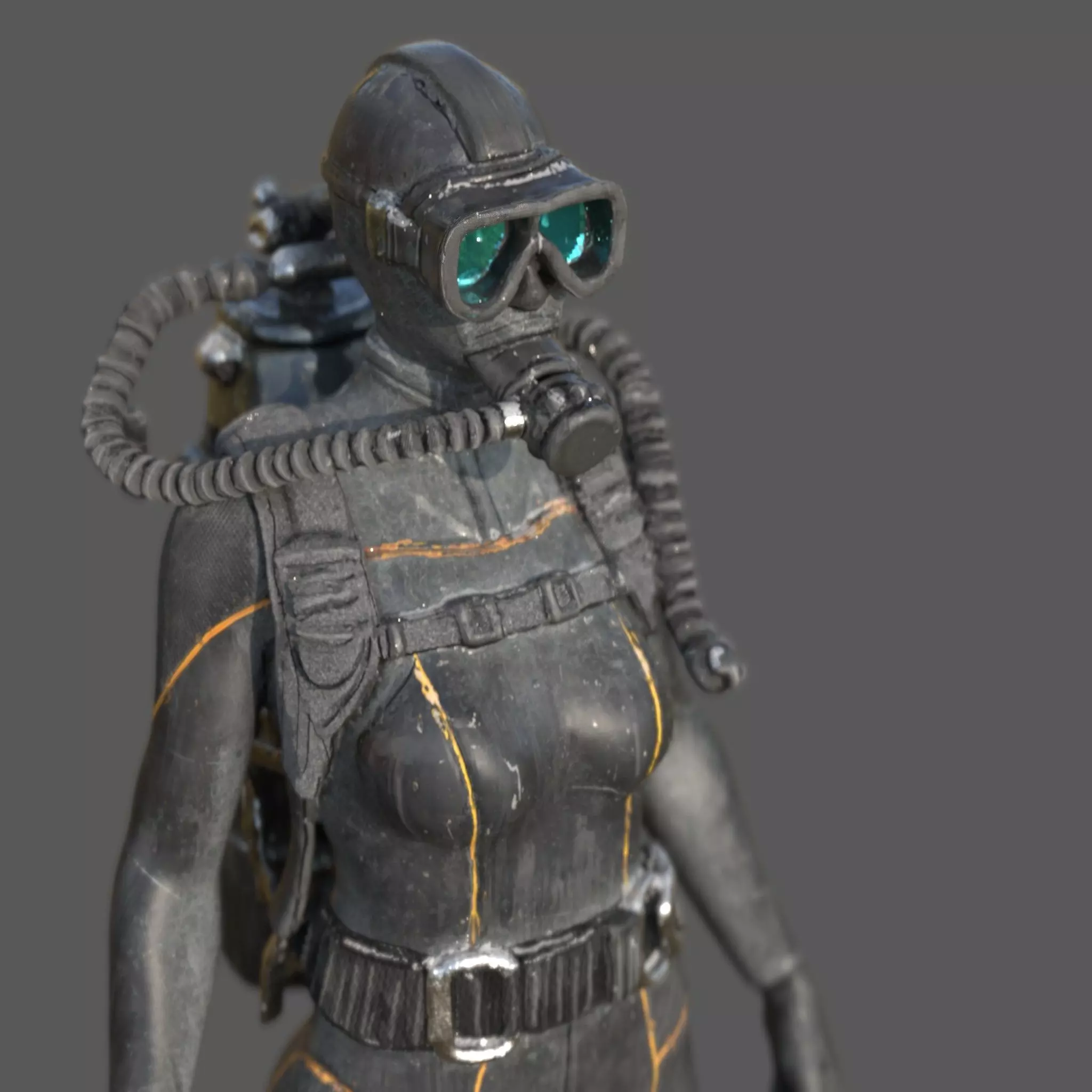 Realistic Female Scuba Diver 3D model_5