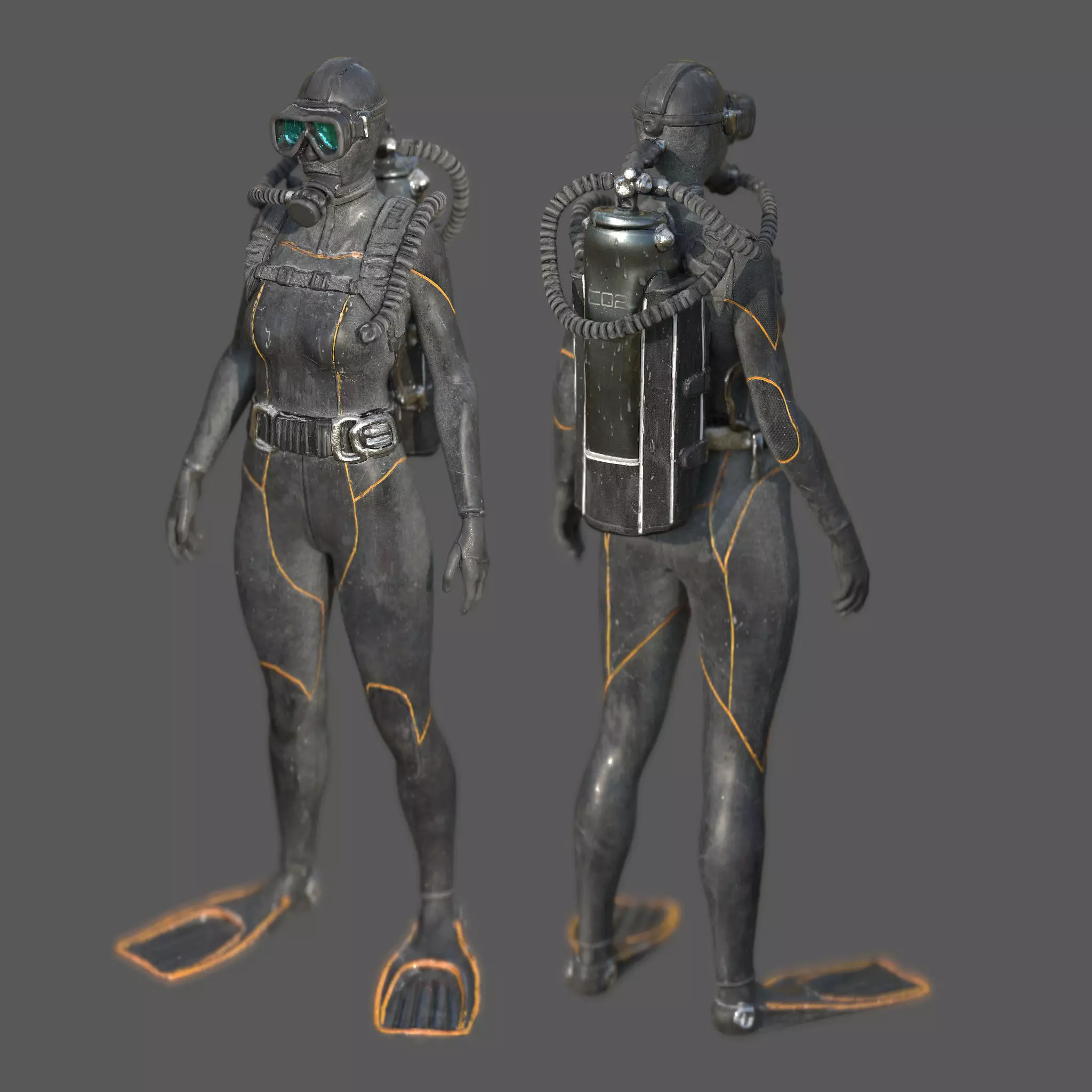 Realistic Female Scuba Diver 3D model_0