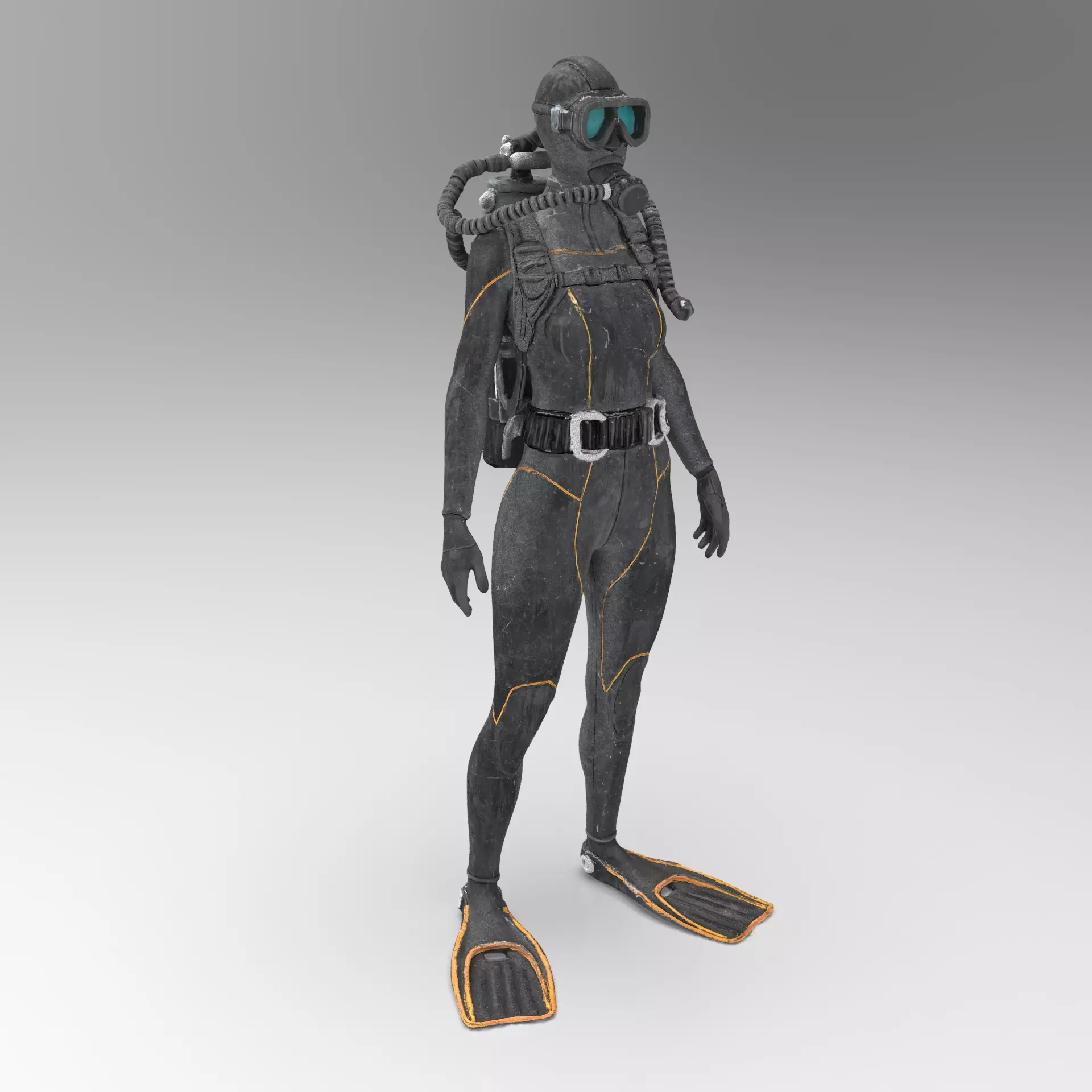 Realistic Female Scuba Diver 3D model_13