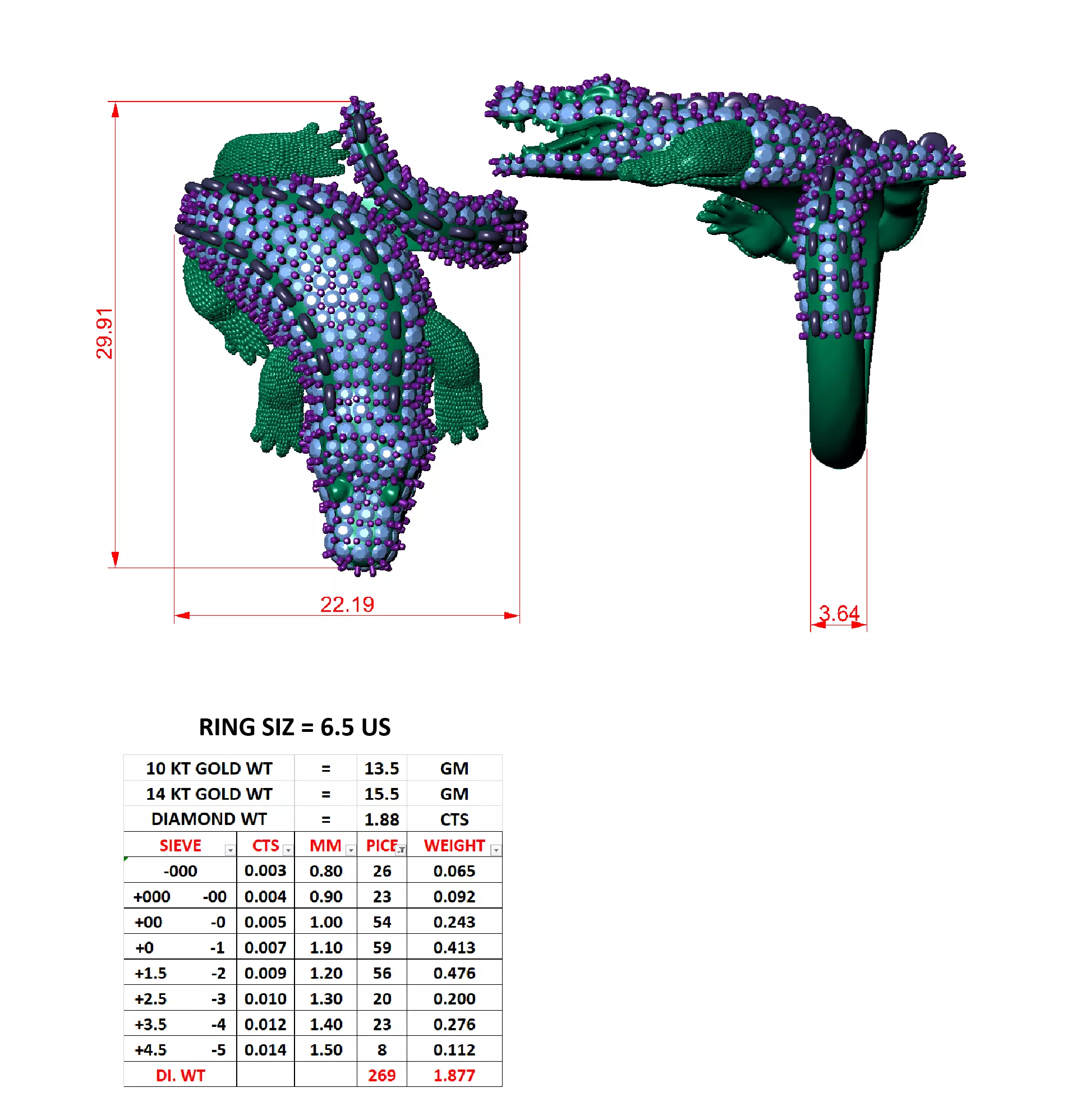 Crocodiles ring 3D print model 3D print model_9