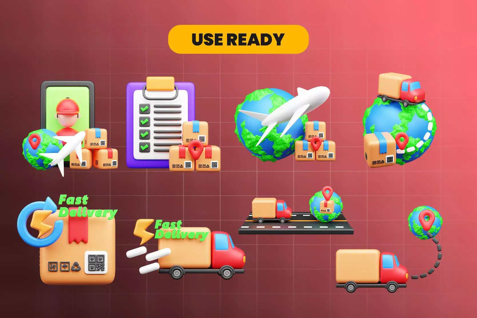 Modern Delivery and Logistics Service  3d icon set 3D model_3