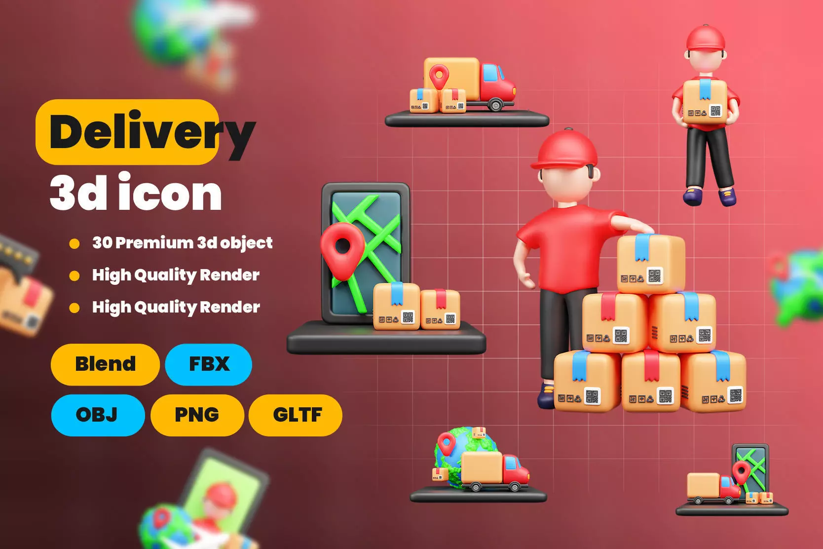Modern Delivery and Logistics Service  3d icon set 3D model_0