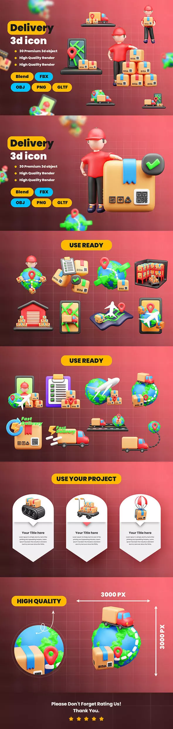 Modern Delivery and Logistics Service  3d icon set 3D model_119