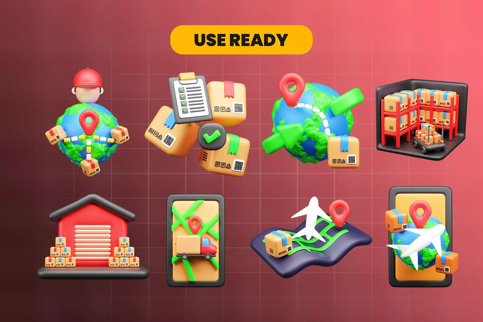 Modern Delivery and Logistics Service  3d icon set 3D model_2