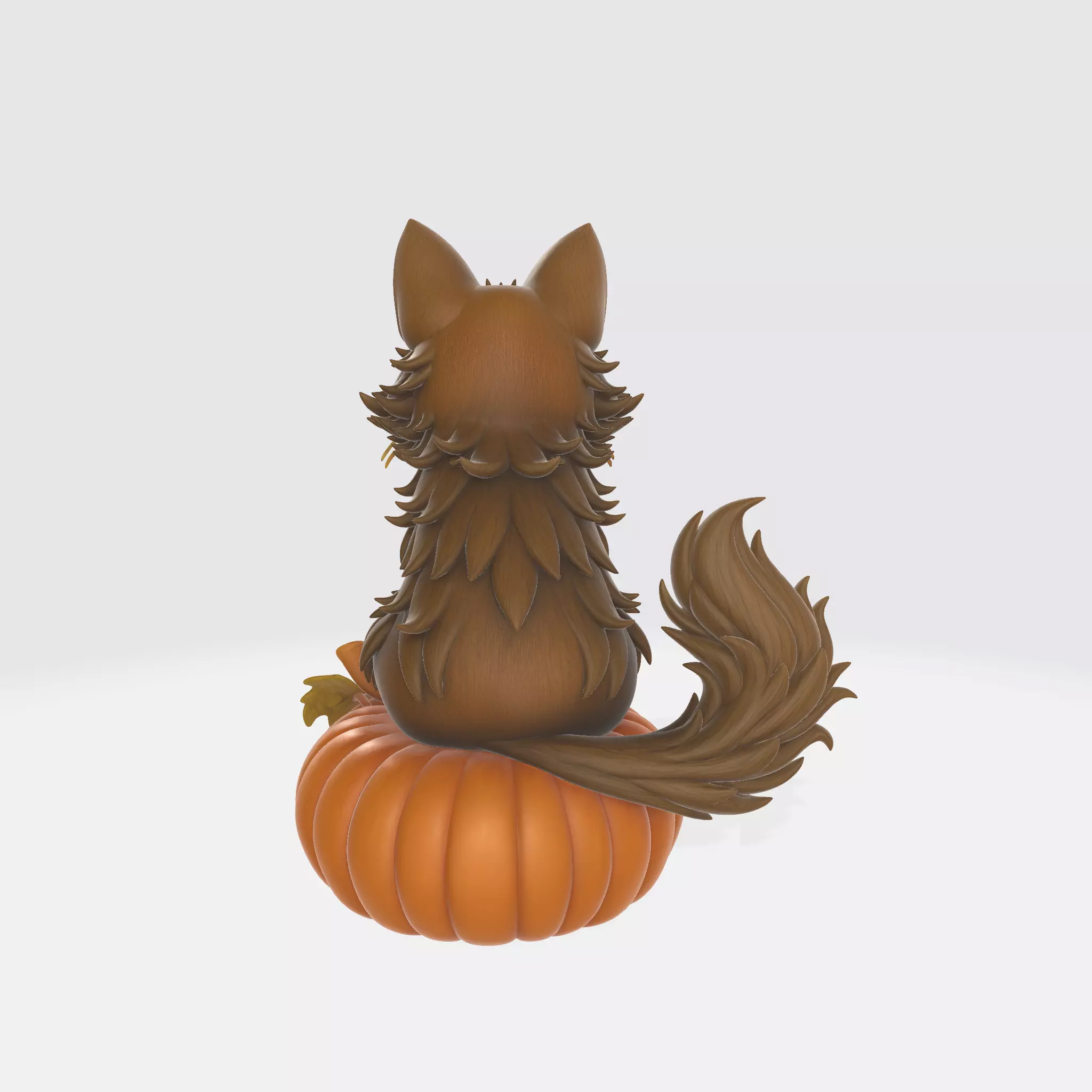 Fluffy Cat Sitting on Pumpkin Halloween and Autumn Decoration 3D print model_3