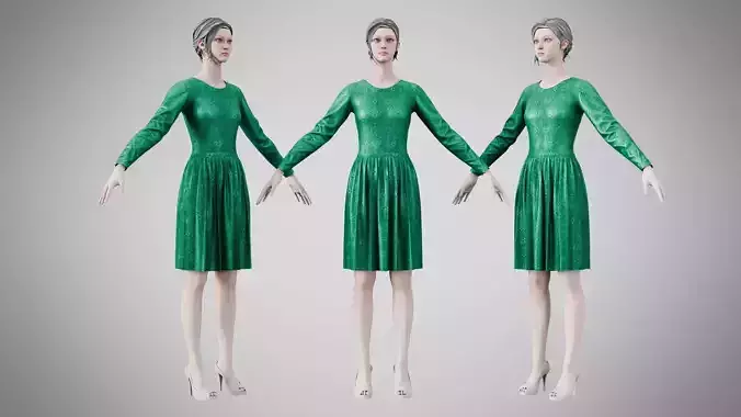 Dress 05 Emerald Velvet Green With Design