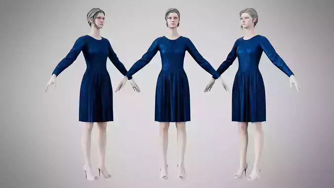 Dress 05 Indigo Velvet With Design