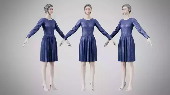 Dress 05 Midnight Blue Velvet With Design