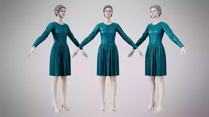 Dress 05 Teal Velvet With Design