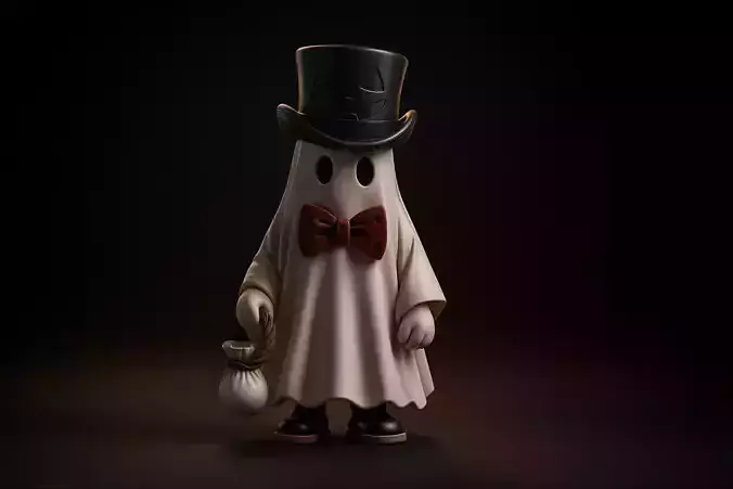 Cute Ghost Figurine with Top Hat and Bow Tie Halloween  3D print model