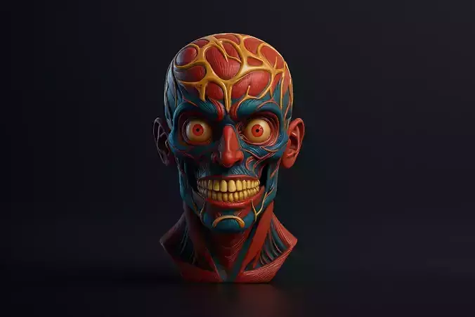 Anatomical Horror Head Bust Creepy Anatomical Style 