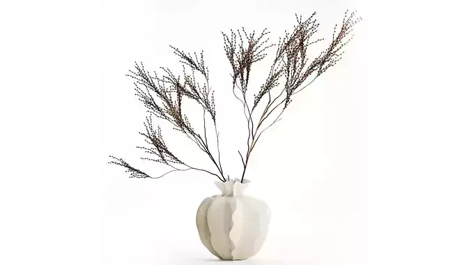 Realistic dried flower bouquet branches decor in a ceramic vase