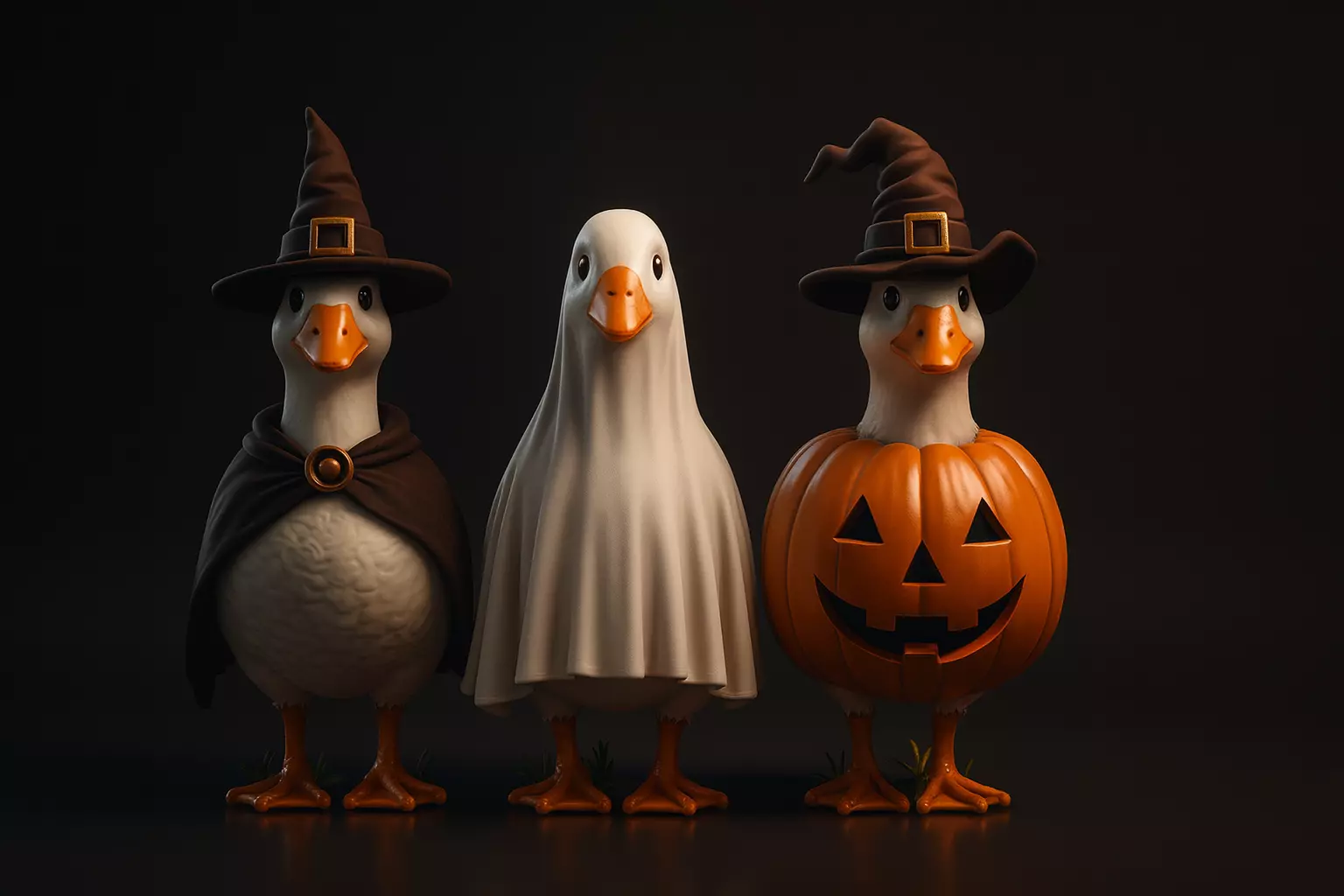 Halloween Goose Trio Figurines Witch Ghost and Pumpkin Goose 3D print model