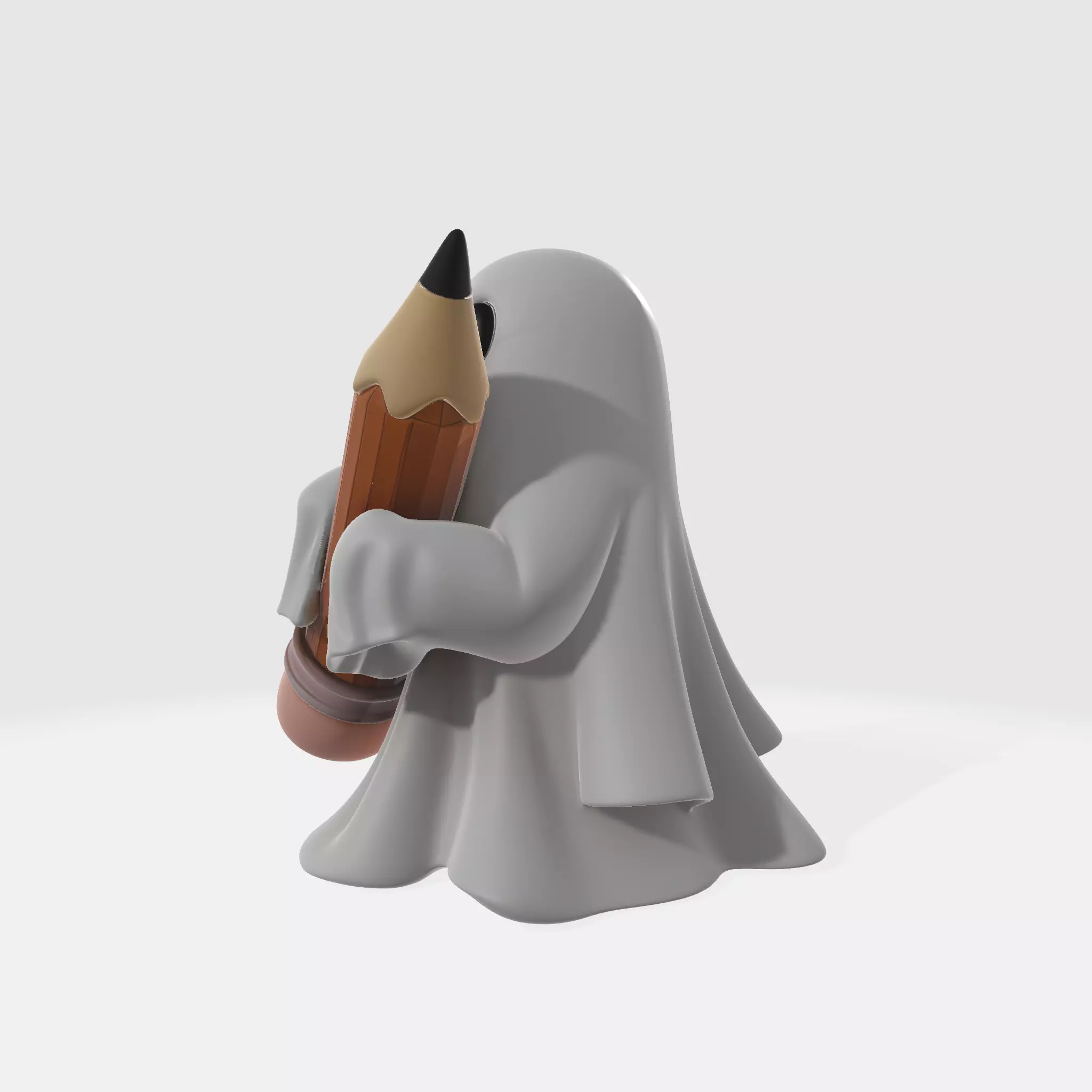Cute Ghost Holding Pencil Figurine Desk Buddy  3D print model_2