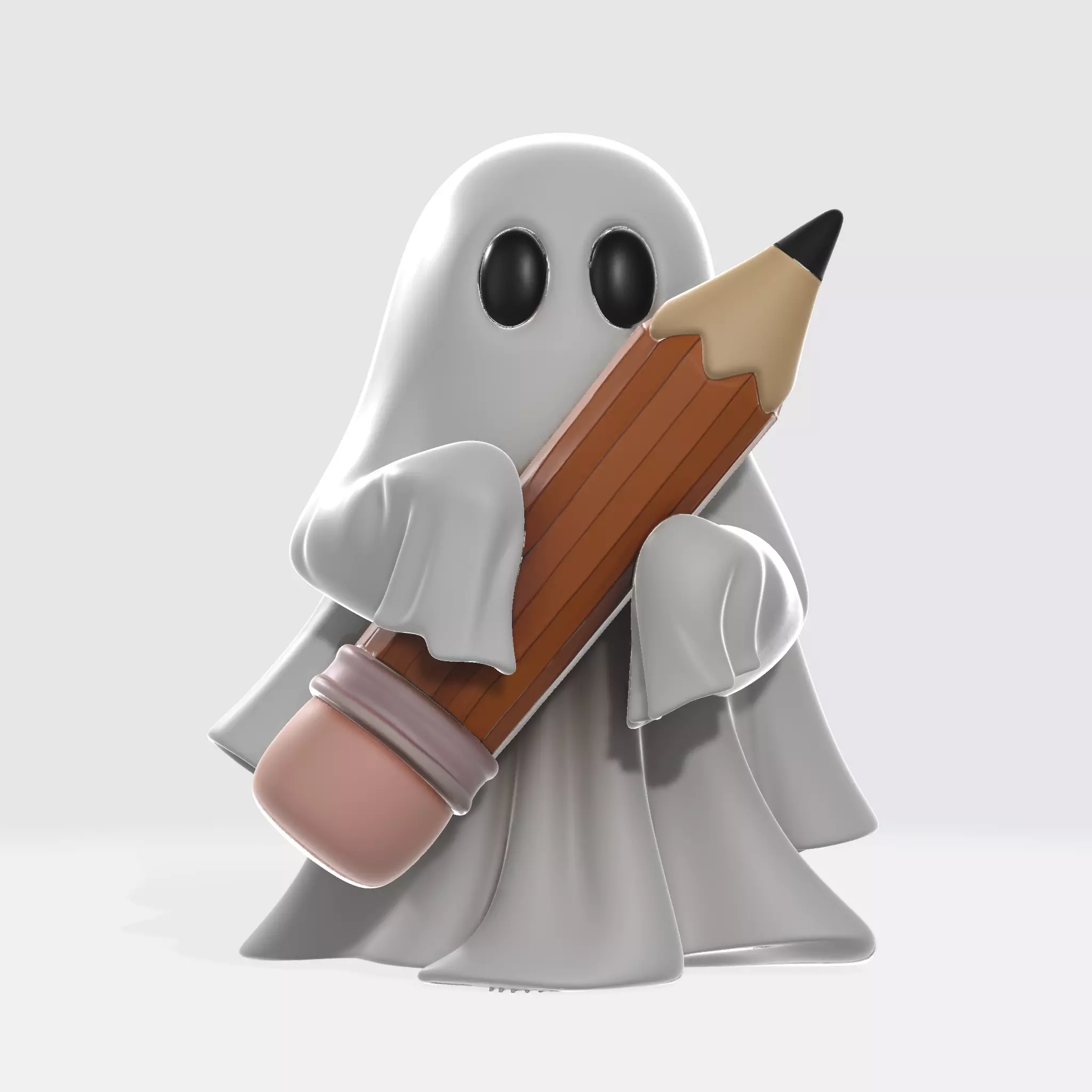 Cute Ghost Holding Pencil Figurine Desk Buddy  3D print model_1