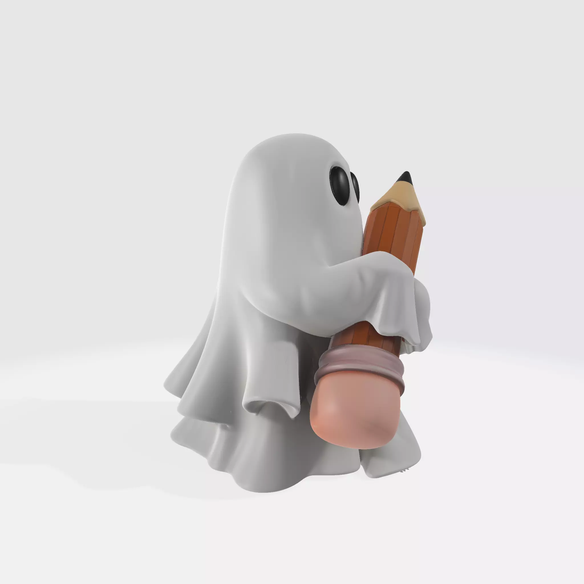 Cute Ghost Holding Pencil Figurine Desk Buddy  3D print model_4