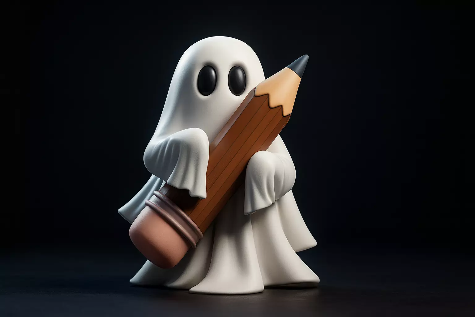 Cute Ghost Holding Pencil Figurine Desk Buddy  3D print model_0