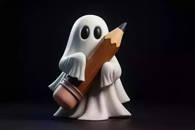 Cute Ghost Holding Pencil Figurine Desk Buddy 
