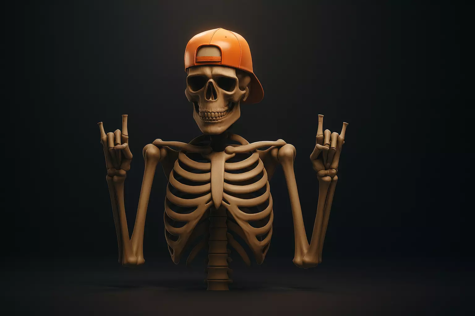 Cool Skeleton with Cap Rock On Skeleton Halloween Decor 3D print model