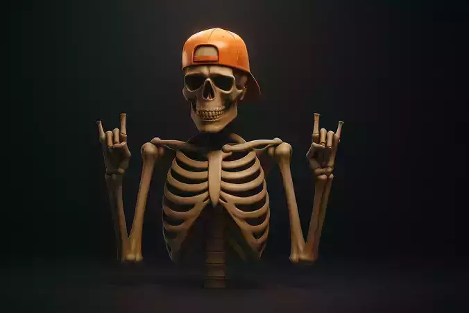 Cool Skeleton with Cap Rock On Skeleton Halloween Decor