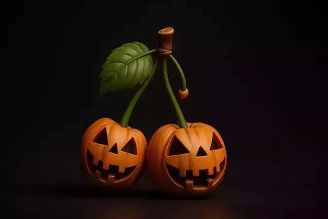 Pumpkin Cherries Jack O Lantern Double Pumpkin Cherry Halloween