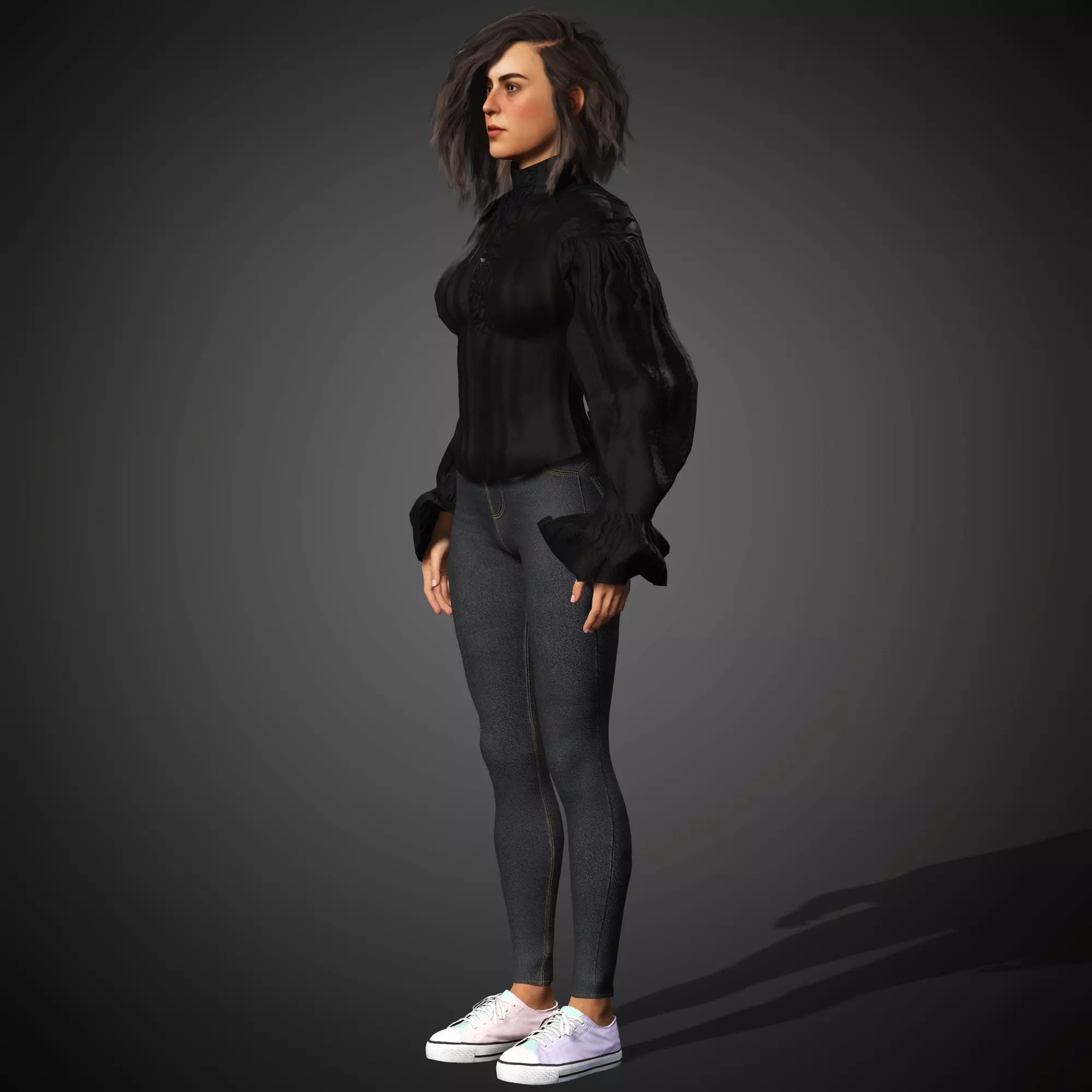 Young Female Character Low-poly 3D model_3
