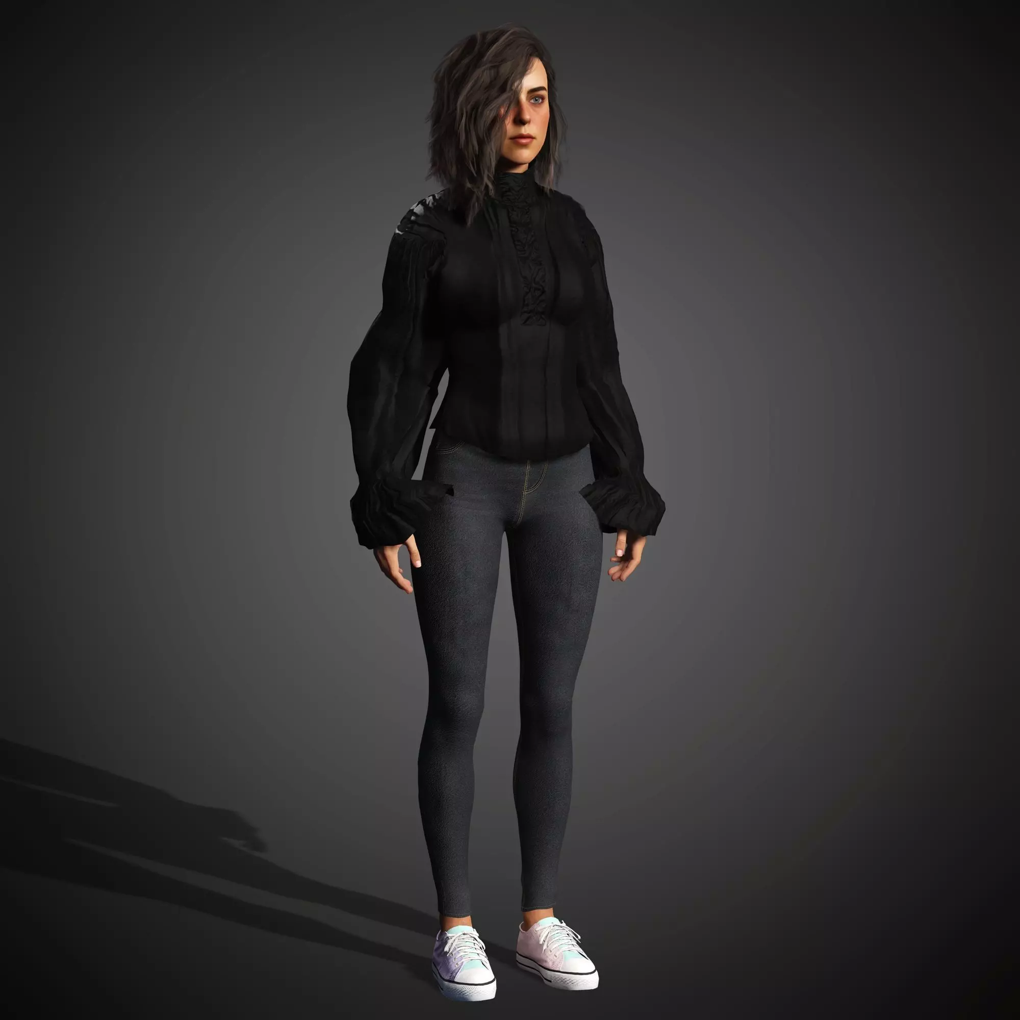 Young Female Character Low-poly 3D model_7