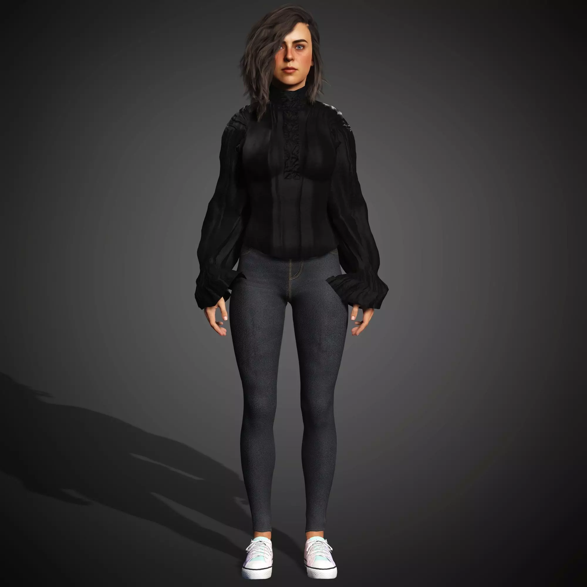 Young Female Character Low-poly 3D model_2