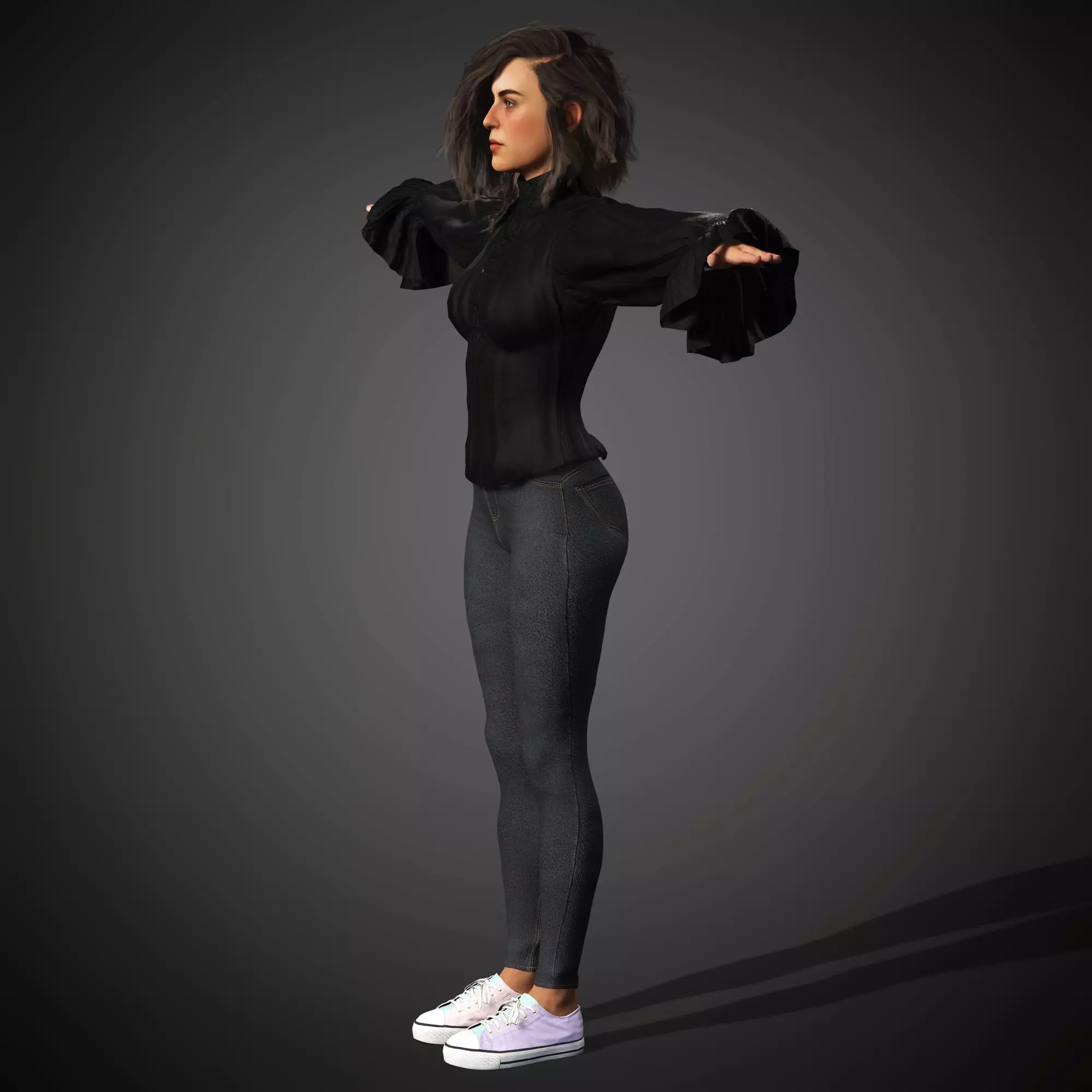 Young Female Character Low-poly 3D model_9