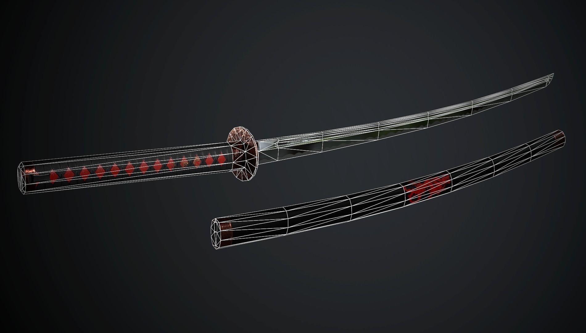 Katana Red Dragon - model and textures Low-poly 3D model_6