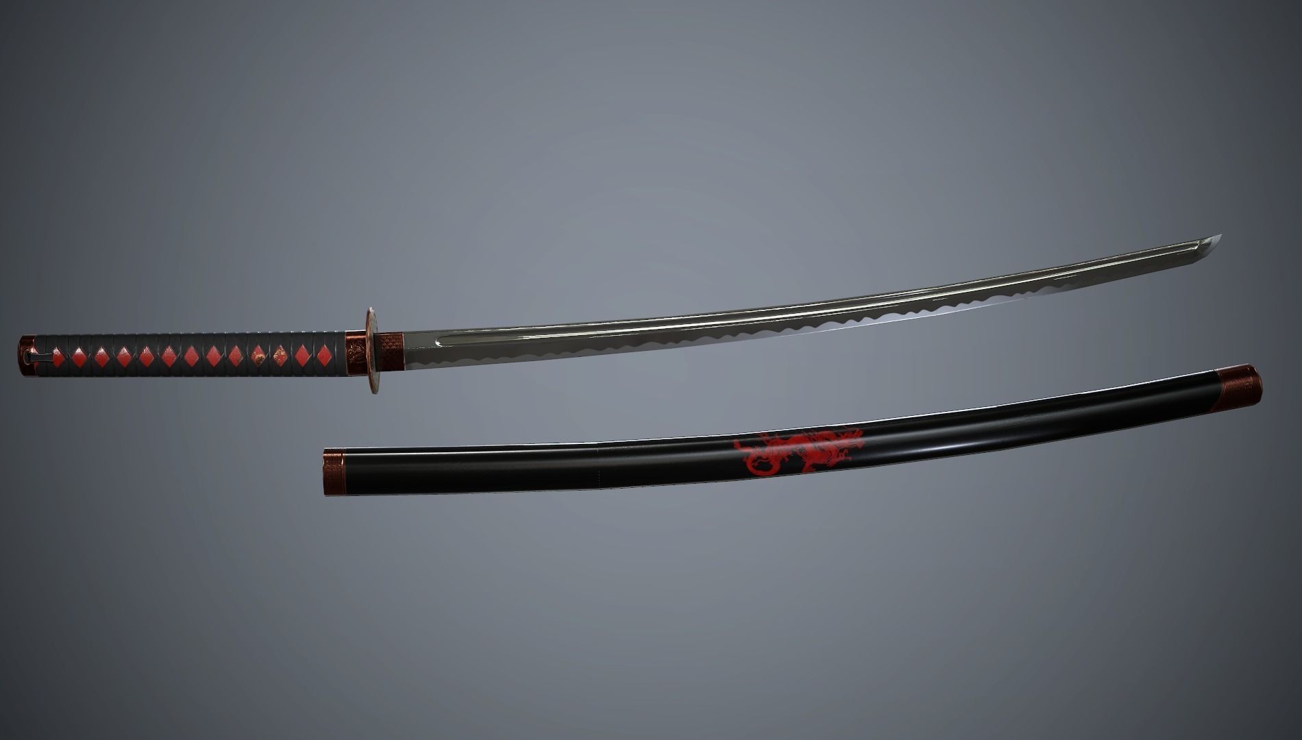 Katana Red Dragon - model and textures Low-poly 3D model_3