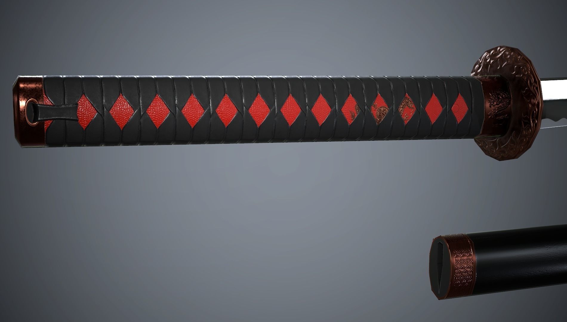 Katana Red Dragon - model and textures Low-poly 3D model_4