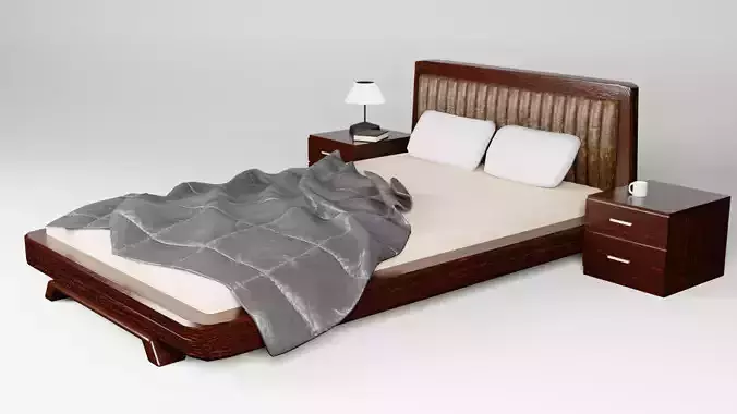 Wooden Queen Bed Set with Side Tables and Decor PBR