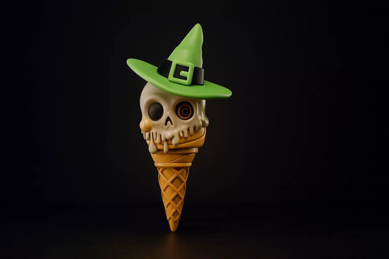 Halloween Skull Ice Cream Cone with Witch Hat Spooky Cute Decor 3D print model_0