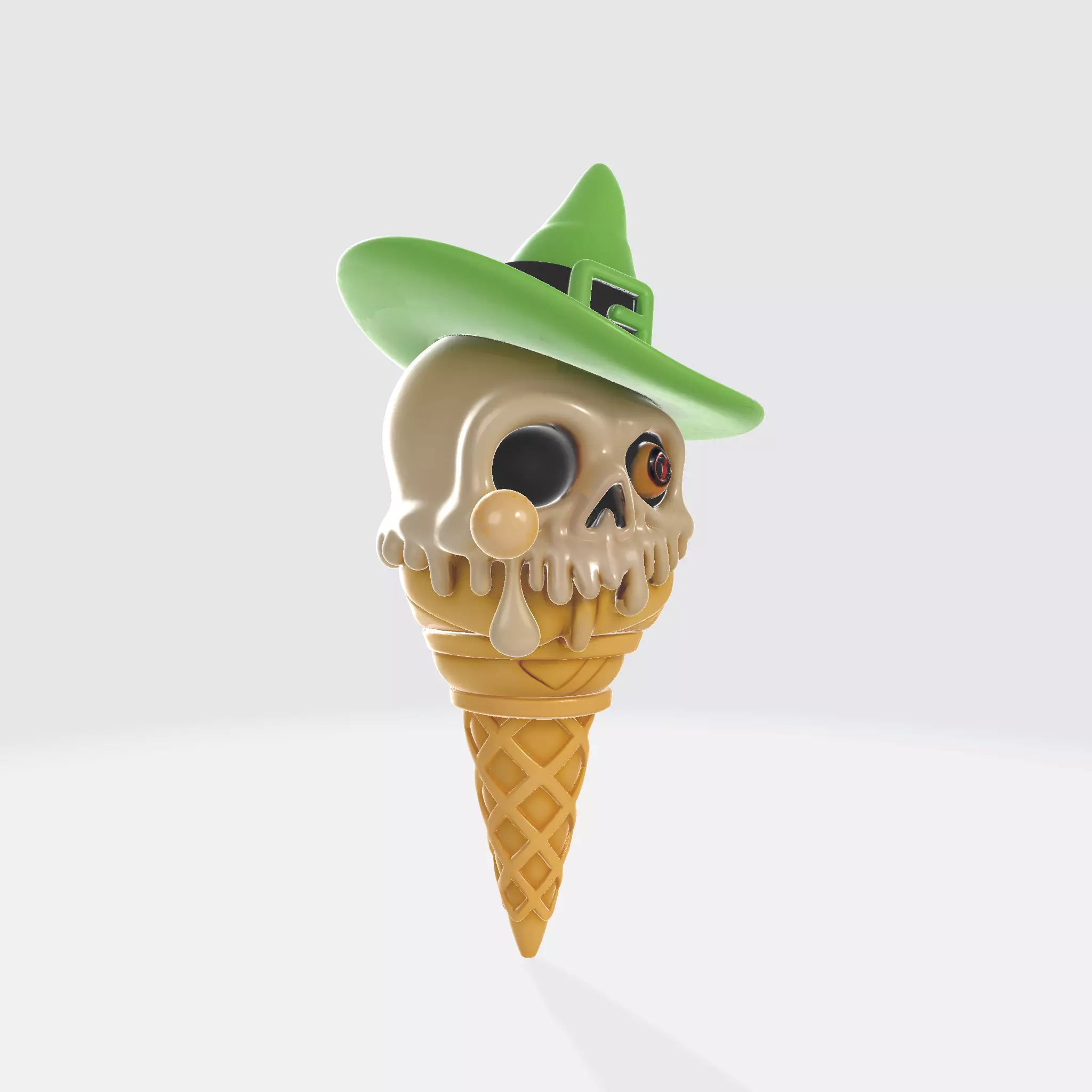 Halloween Skull Ice Cream Cone with Witch Hat Spooky Cute Decor 3D print model_4