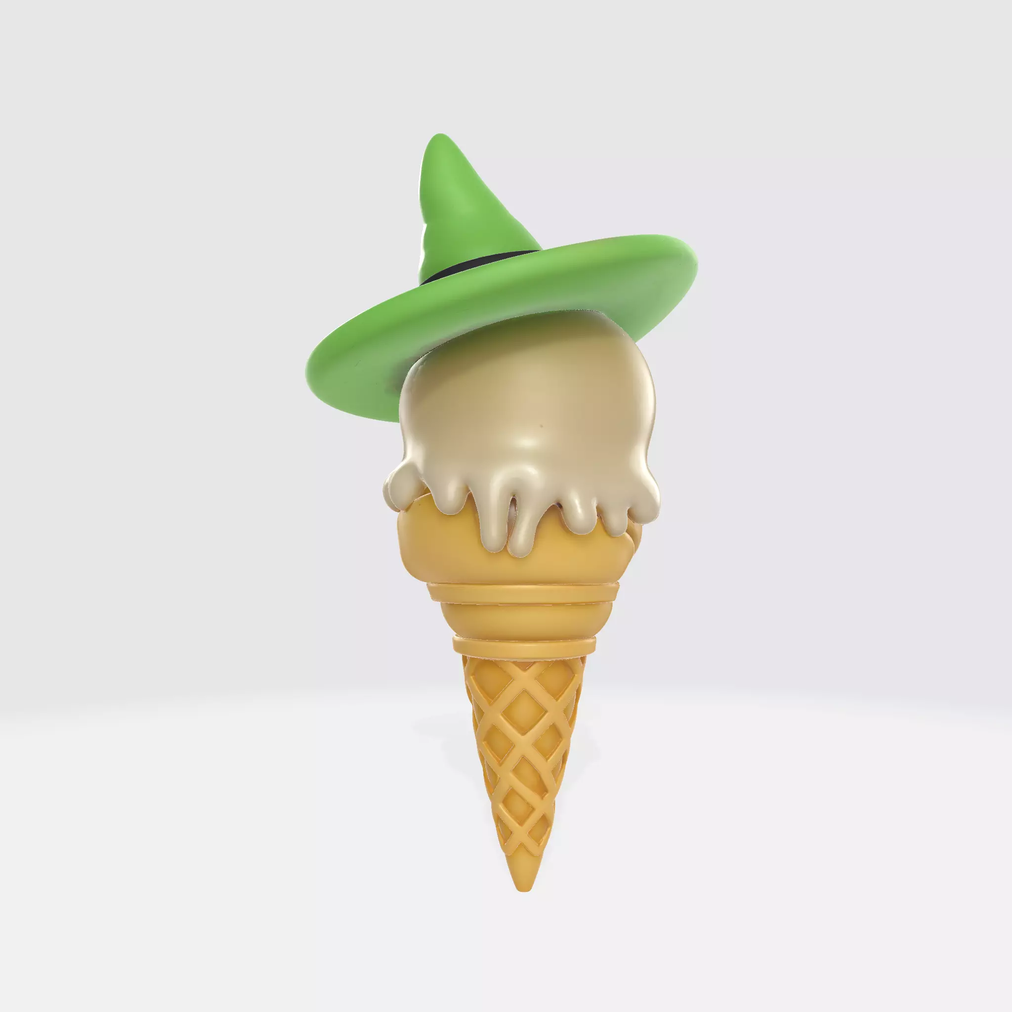 Halloween Skull Ice Cream Cone with Witch Hat Spooky Cute Decor 3D print model_3