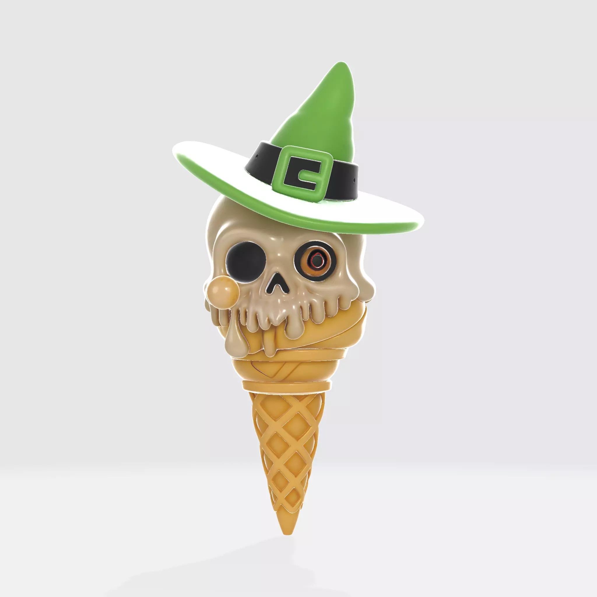 Halloween Skull Ice Cream Cone with Witch Hat Spooky Cute Decor 3D print model_1